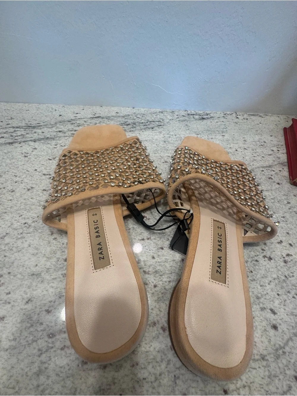 NWT Zara Beige Embellished Slide Sandals - Picture 7 of 7